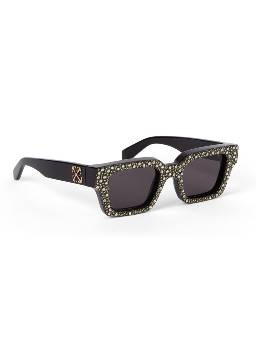 New Off-White OERI126L 7607 Virgil Black Square Crystal Embellished Sunglasses